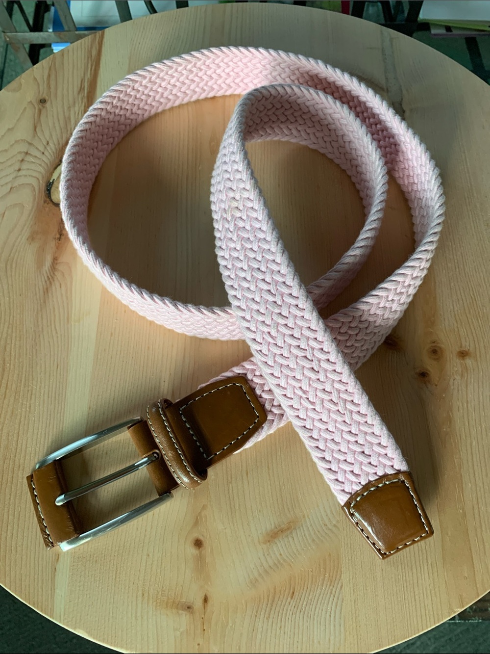 NWOT Peter Millar XL Waxed Pink Braided Nautical Belt Cowhide Leather